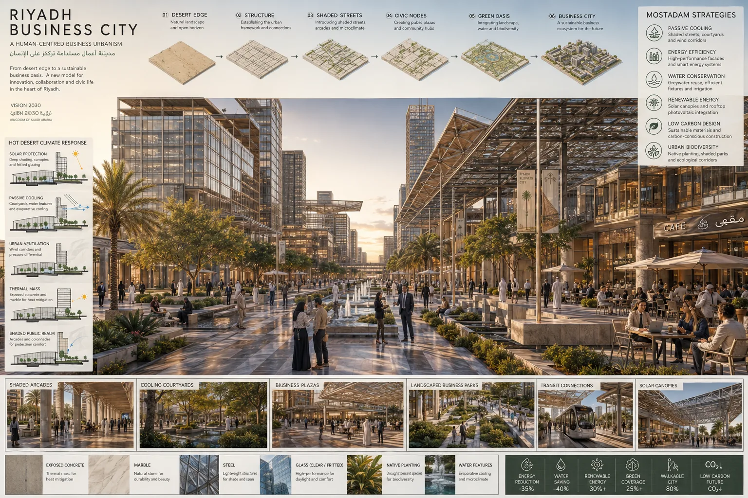 Riyadh Business City — Shaded Streets & Public Realm