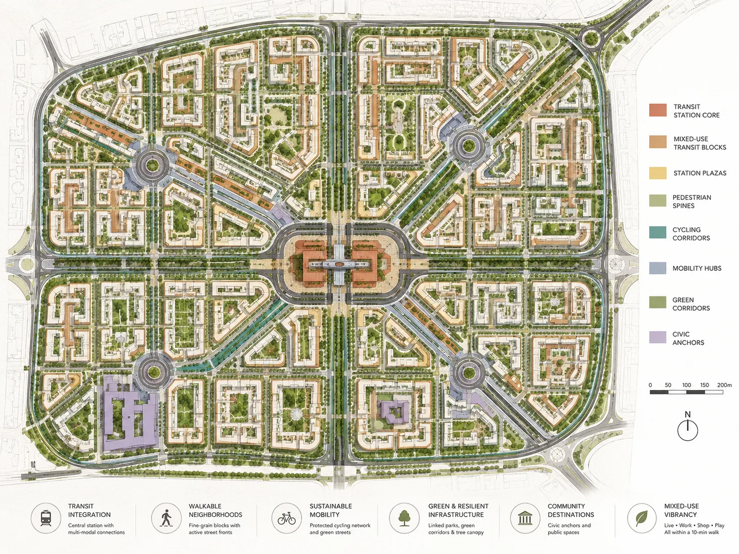 Jeddah TOD District — Station-Centred Masterplan